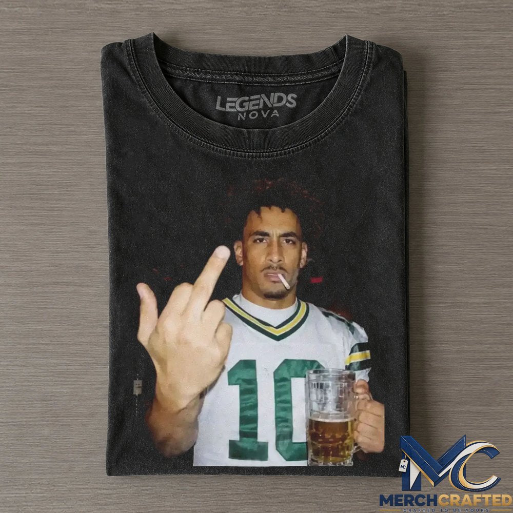 Green Bay Packers Jordan Love Drinking x Middle Finger T-Shirt