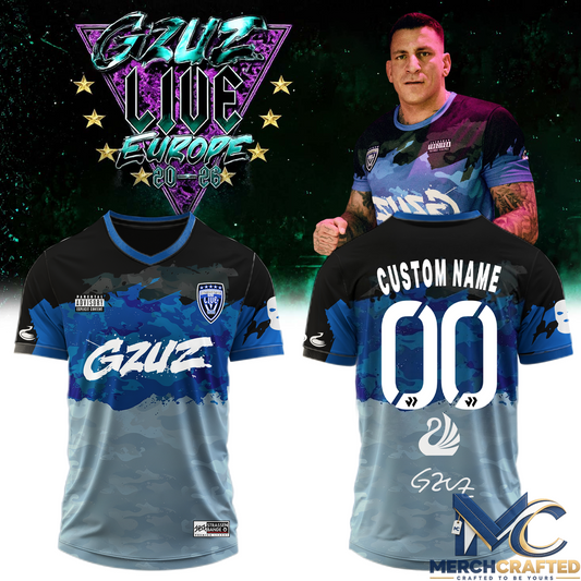 Gzuz Live Europe Tour 2026 Blue Camo Custom Name Football Jersey