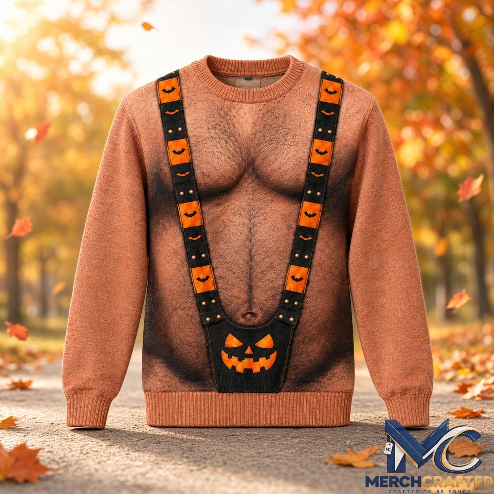 Hairy Chest Halloween 2026 Ugly Sweater  Funny Spooky Season Graphic Sweater Halloween Gifts for Him