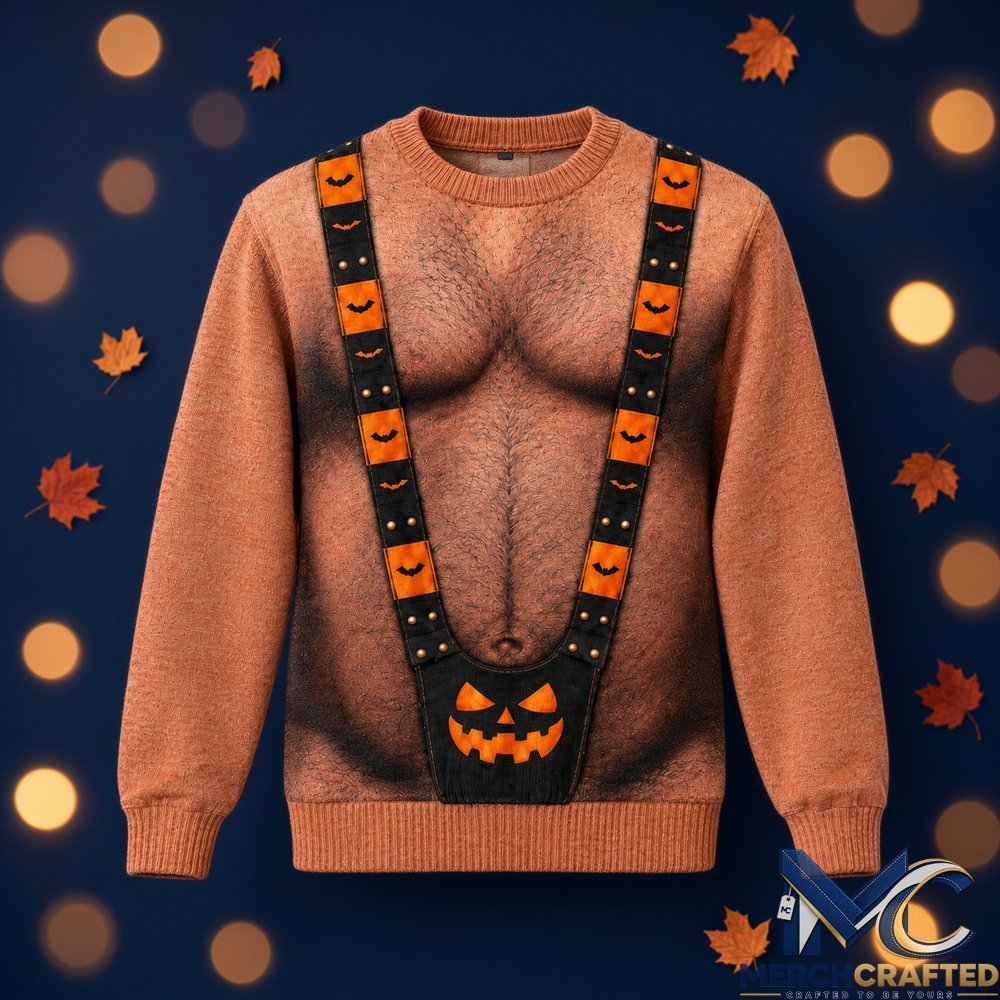 Hairy Chest Halloween 2026 Ugly Sweater  Funny Spooky Season Graphic Sweater Halloween Gifts for Him