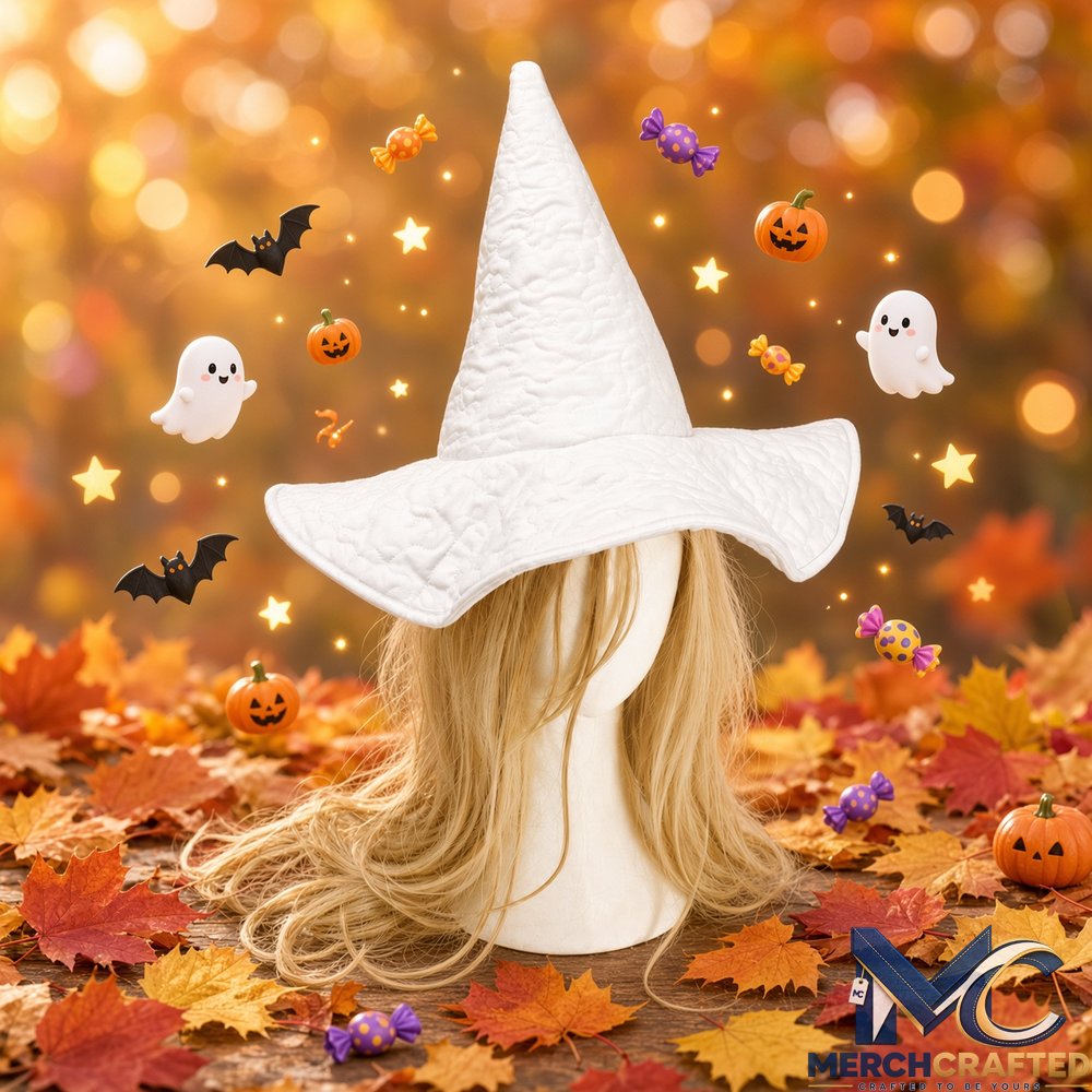 Halloween 2026  Quilted Witch Hat White Blank Costume Hat