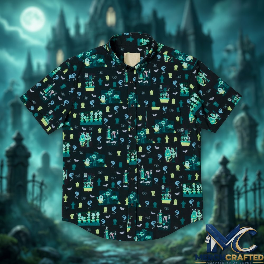 Haunted Mansion Grim Grinning Graveyard Halloween 2026 Hawaiian Shirt  Ghost Print Button-Up for Fans