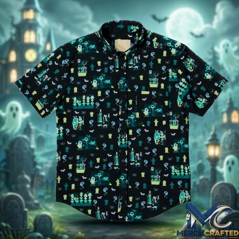 Haunted Mansion Grim Grinning Graveyard Halloween 2026 Hawaiian Shirt  Ghost Print Button-Up for Fans