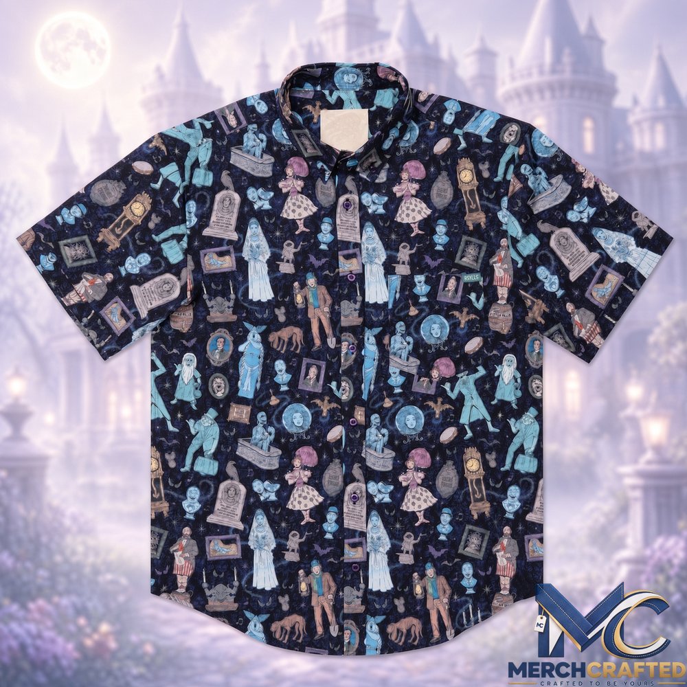 Haunted Mansion Room for One More Halloween 2026 Hawaiian Shirt  Ghost Character Print Button-Up