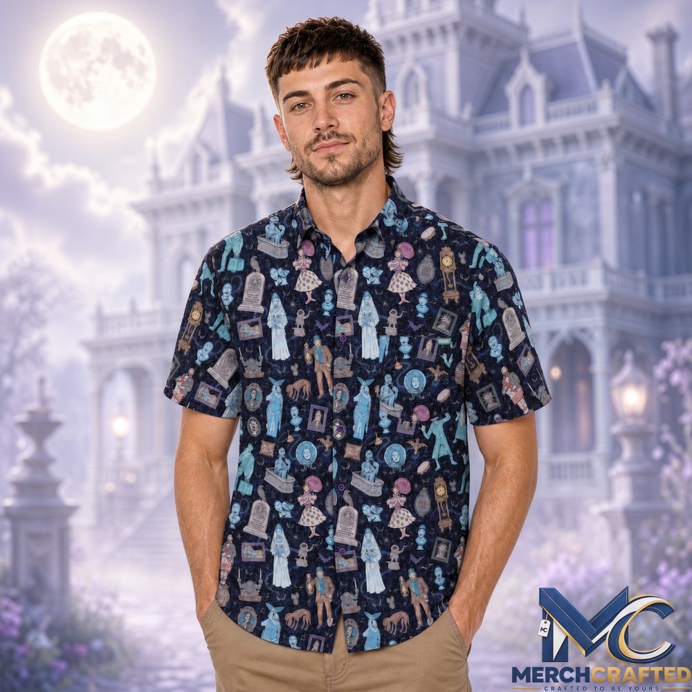 Haunted Mansion Room for One More Halloween 2026 Hawaiian Shirt  Ghost Character Print Button-Up