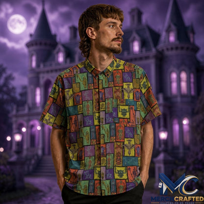 Haunted Mansion Scary Concept Halloween 2026 Hawaiian Shirt  Color Mosaic Ghost Print Button-Up