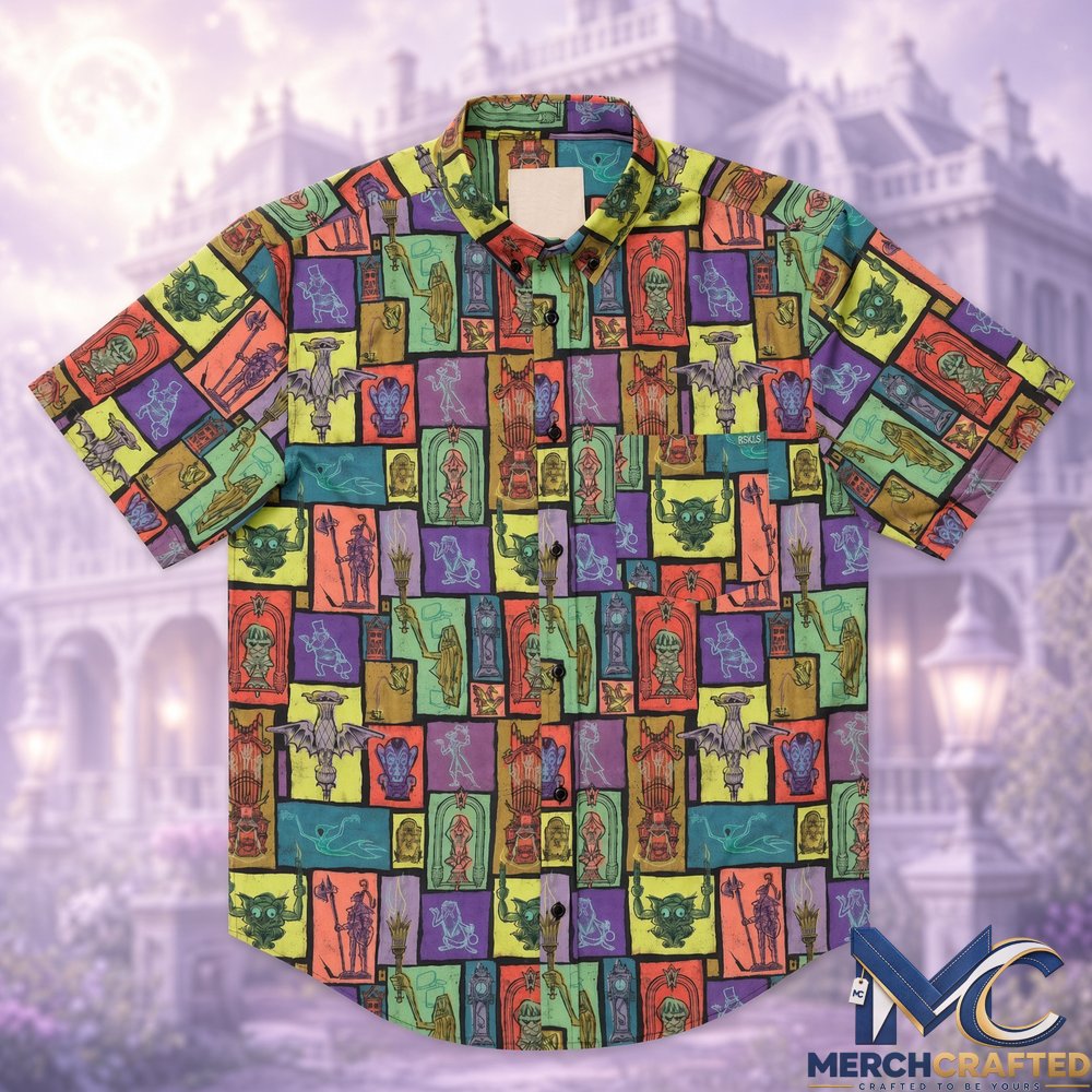Haunted Mansion Scary Concept Halloween 2026 Hawaiian Shirt  Color Mosaic Ghost Print Button-Up