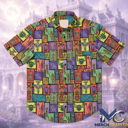 Haunted Mansion Scary Concept Halloween 2026 Hawaiian Shirt  Color Mosaic Ghost Print Button-Up