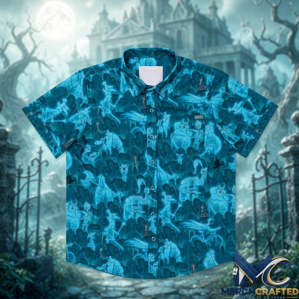 Haunted Mansion Spirit Soiree Halloween 2026 Hawaiian Shirt  Glow Ghost Print Button-Up for Disney Fans