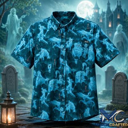 Haunted Mansion Spirit Soiree Halloween 2026 Hawaiian Shirt  Glow Ghost Print Button-Up for Disney Fans