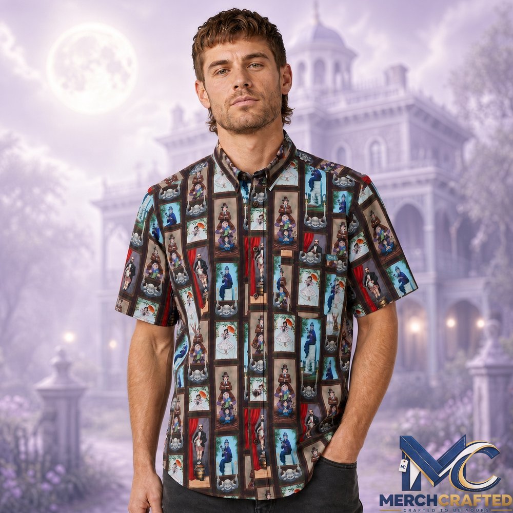 Haunted Mansion The Stretching Room Halloween 2026 Hawaiian Shirt  Portrait Print Button-Up for Fans