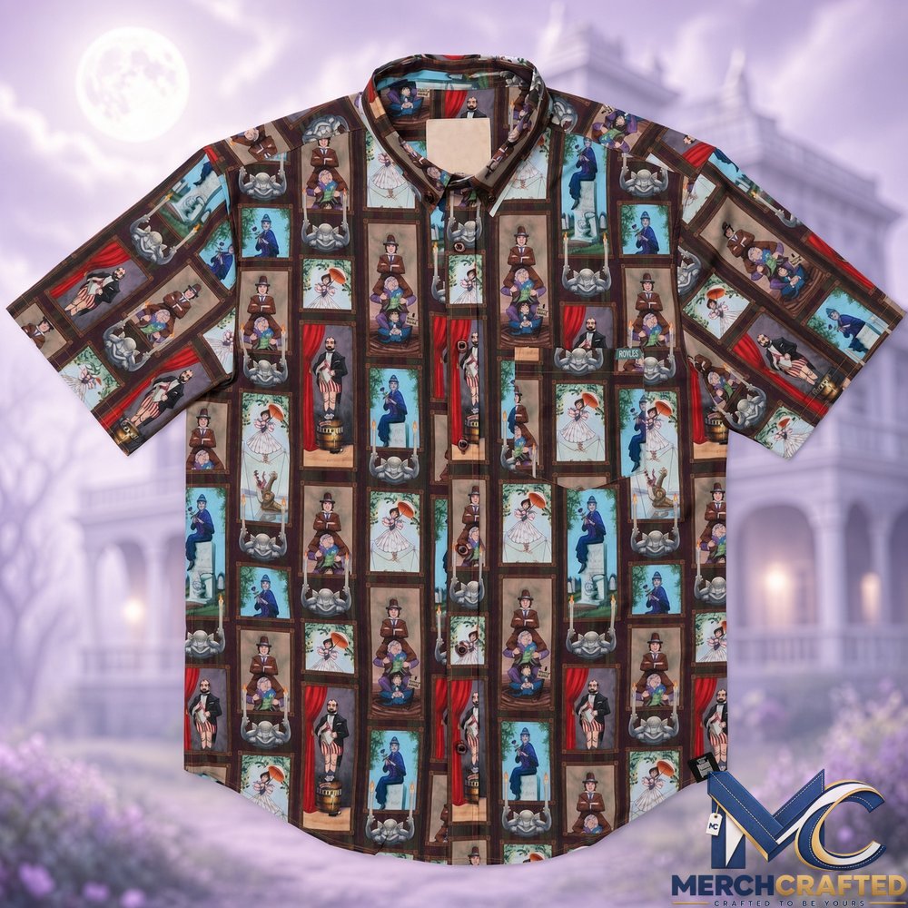 Haunted Mansion The Stretching Room Halloween 2026 Hawaiian Shirt  Portrait Print Button-Up for Fans