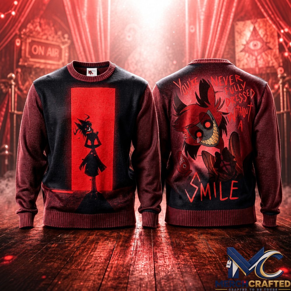 Hazbin Hotel Alastor Smile Ugly Sweater 2026  Radio Demon Knit for Hazbin Hotel Fans