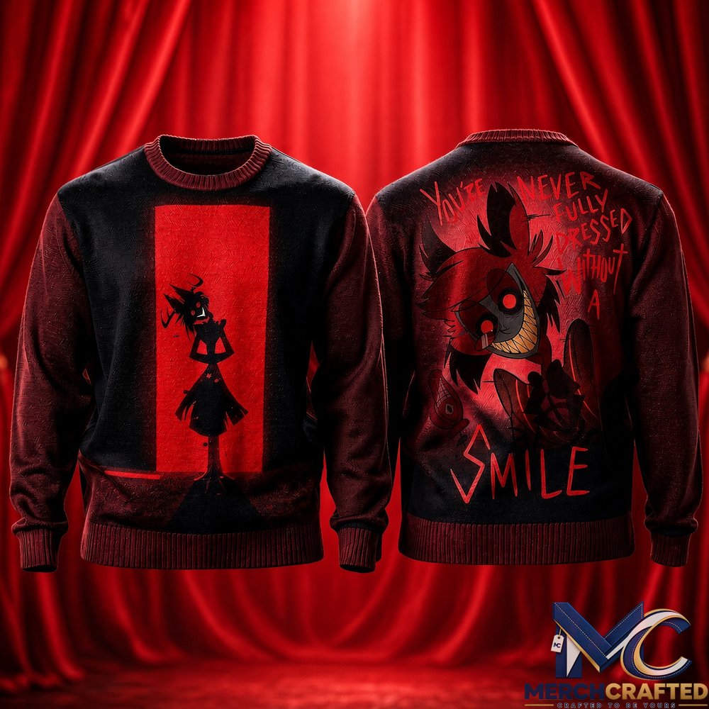 Hazbin Hotel Alastor Smile Ugly Sweater 2026  Radio Demon Knit for Hazbin Hotel Fans