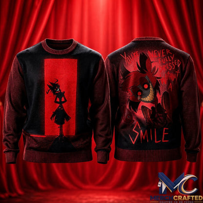 Hazbin Hotel Alastor Smile Ugly Sweater 2026  Radio Demon Knit for Hazbin Hotel Fans