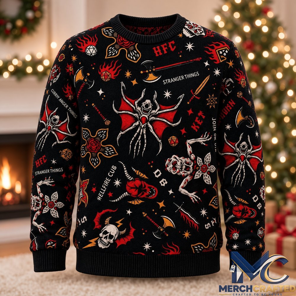 Hellfire Club Demogorgon Mind Flayer Stranger Things Ugly Sweater  HFC Holiday Knit for Fans