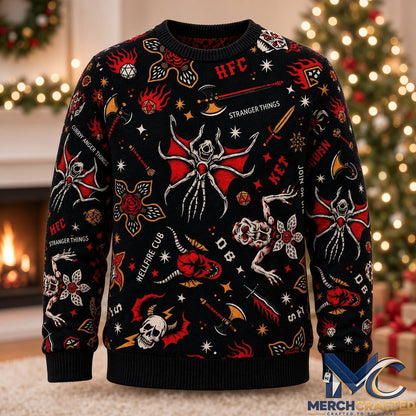 Hellfire Club Demogorgon Mind Flayer Stranger Things Ugly Sweater  HFC Holiday Knit for Fans