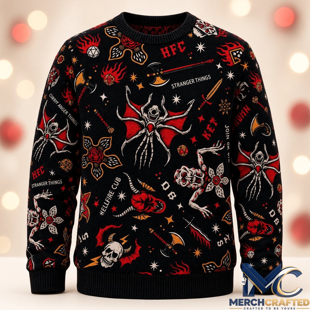 Hellfire Club Demogorgon Mind Flayer Stranger Things Ugly Sweater  HFC Holiday Knit for Fans