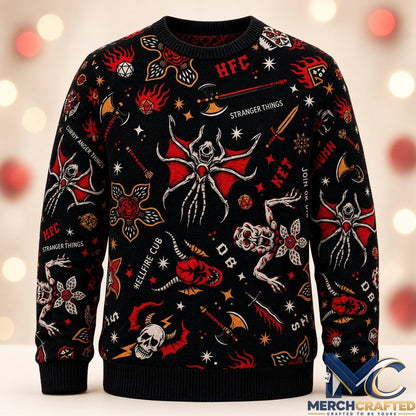 Hellfire Club Demogorgon Mind Flayer Stranger Things Ugly Sweater  HFC Holiday Knit for Fans