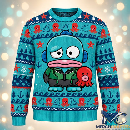 Hello Kitty And Friends Sanrio x The Boys Hangyodon As The Deep Ugly Christmas Sweater 2026  Teal Holiday Knit for Fans