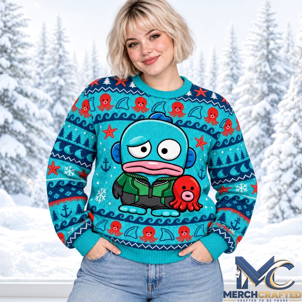 Hello Kitty And Friends Sanrio x The Boys Hangyodon As The Deep Ugly Christmas Sweater 2026  Teal Holiday Knit for Fans