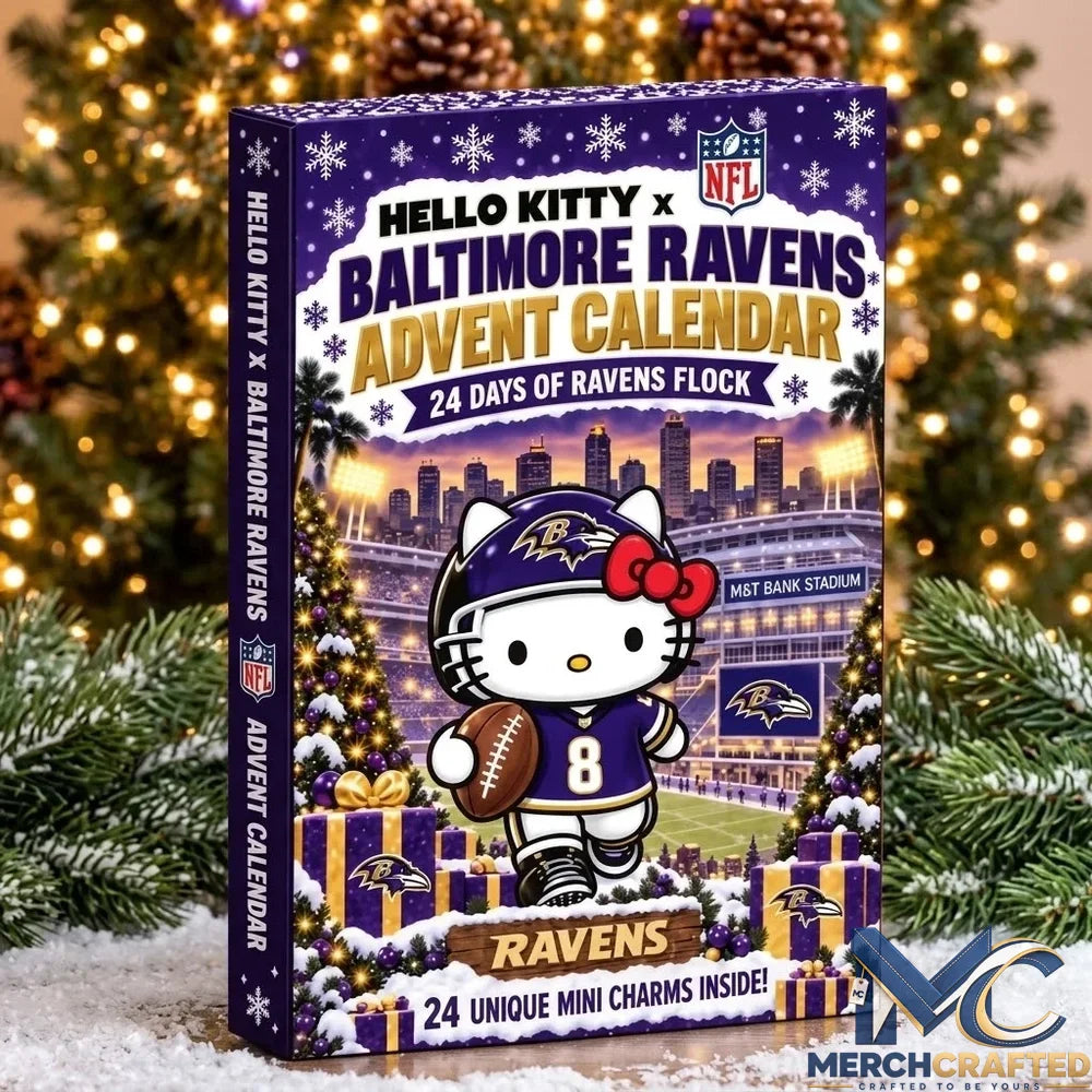 Hello Kitty Baltimore Ravens Advent Calendar 2026 24 Day Christmas Countdown Acrylic Charms Collectible Gift for NFL Fans