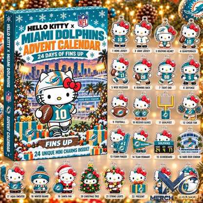 Hello Kitty Miami Dolphins Advent Calendar 2026 24 Day Christmas Countdown Acrylic Charms Collectible Gift for NFL Fans