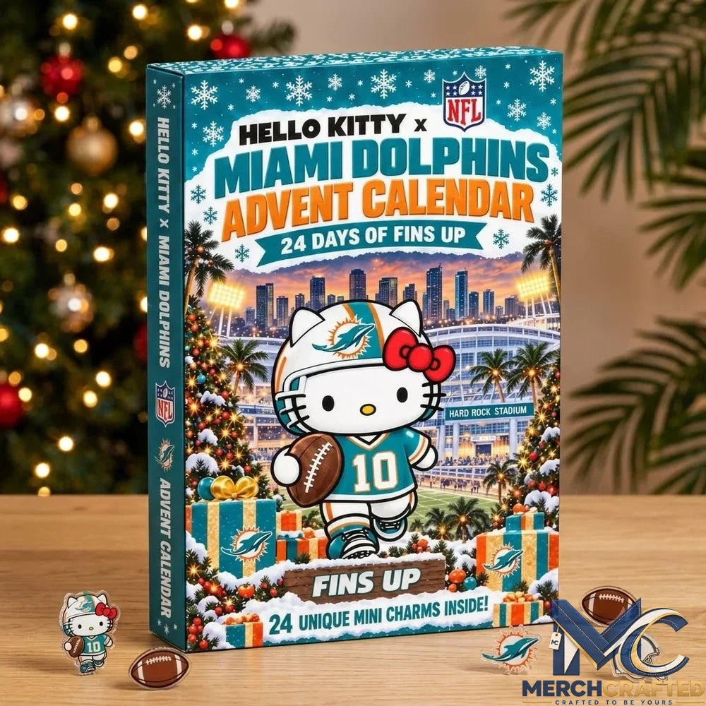 Hello Kitty Miami Dolphins Advent Calendar 2026 24 Day Christmas Countdown Acrylic Charms Collectible Gift for NFL Fans