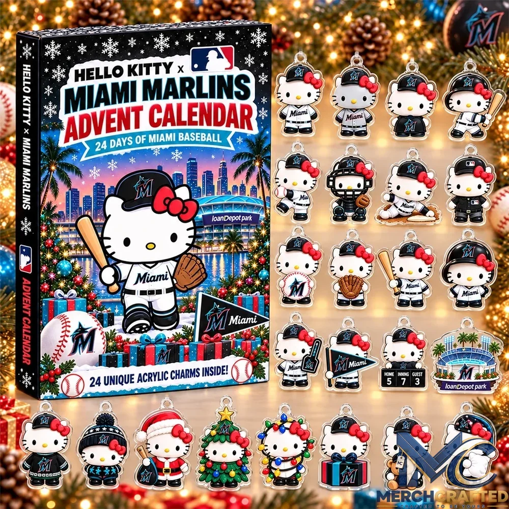 Hello Kitty Miami Marlins Advent Calendar 2026 24 Day Christmas Countdown Acrylic Charms Collectible Gift for Baseball Fans