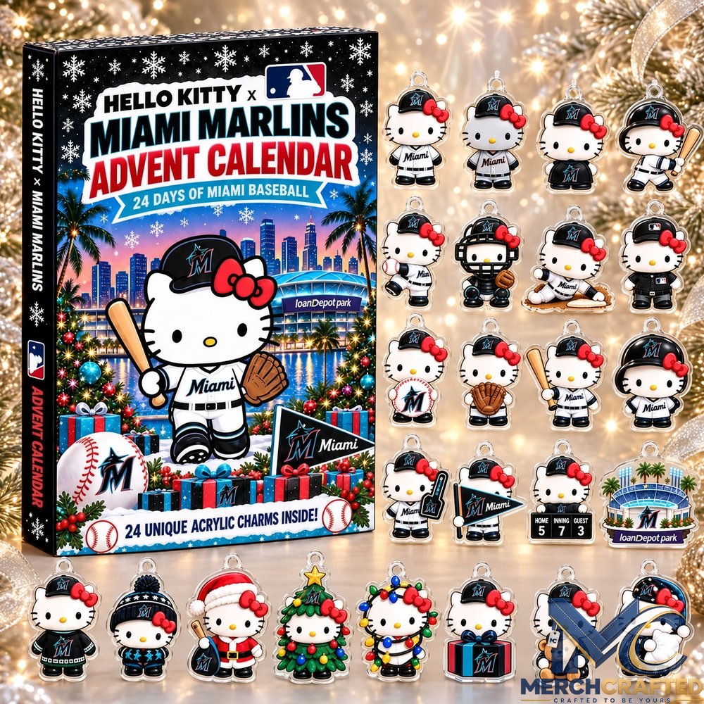 Hello Kitty Miami Marlins MLB Advent Calendar 2026 24 Days of Acrylic Charms Christmas Gift for Baseball Fans