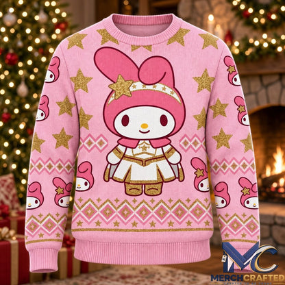 Hello Kitty x The Boys Funny Pink Pattern Ugly Christmas Sweater  My Melody Starlight Holiday Knit for Fans
