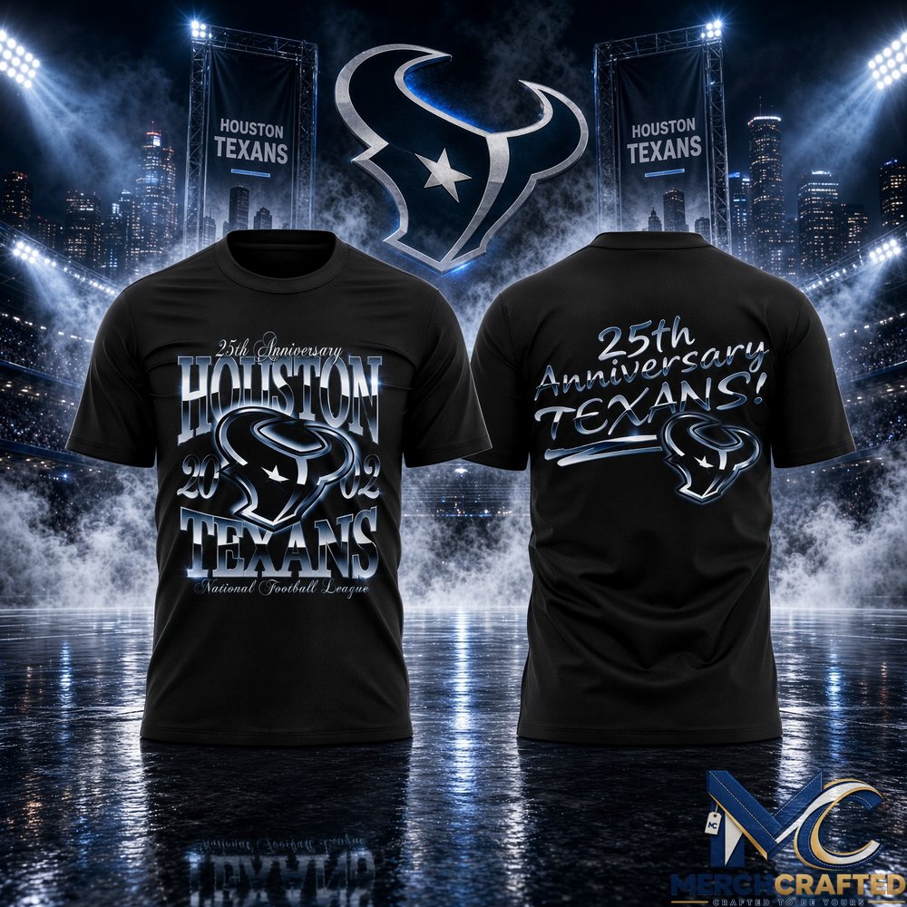 Houston Texans 25th Anniversary T-Shirt Reppin H-Town 25 Seasons Graphic Tee