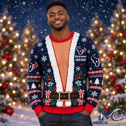 Houston Texans Merry Christmas We Are Texas 2026 Ugly Sweater  Custom Name Football Christmas Graphic Sweater for Texans Fans
