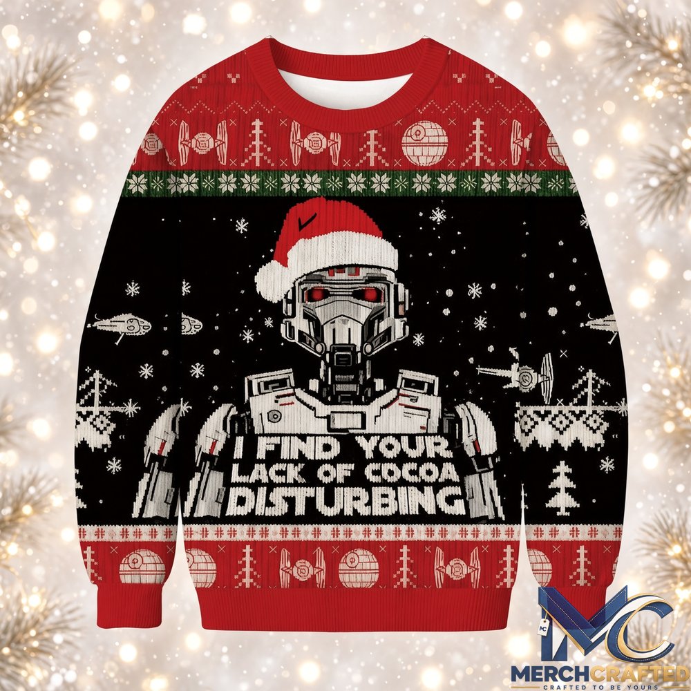 I Find Your Lack of Cocoa Disturbing Ugly Christmas Sweater, Funny Sci-Fi Holiday Knit Pullover, Men's Women's Unisex Christmas Sweatshirt