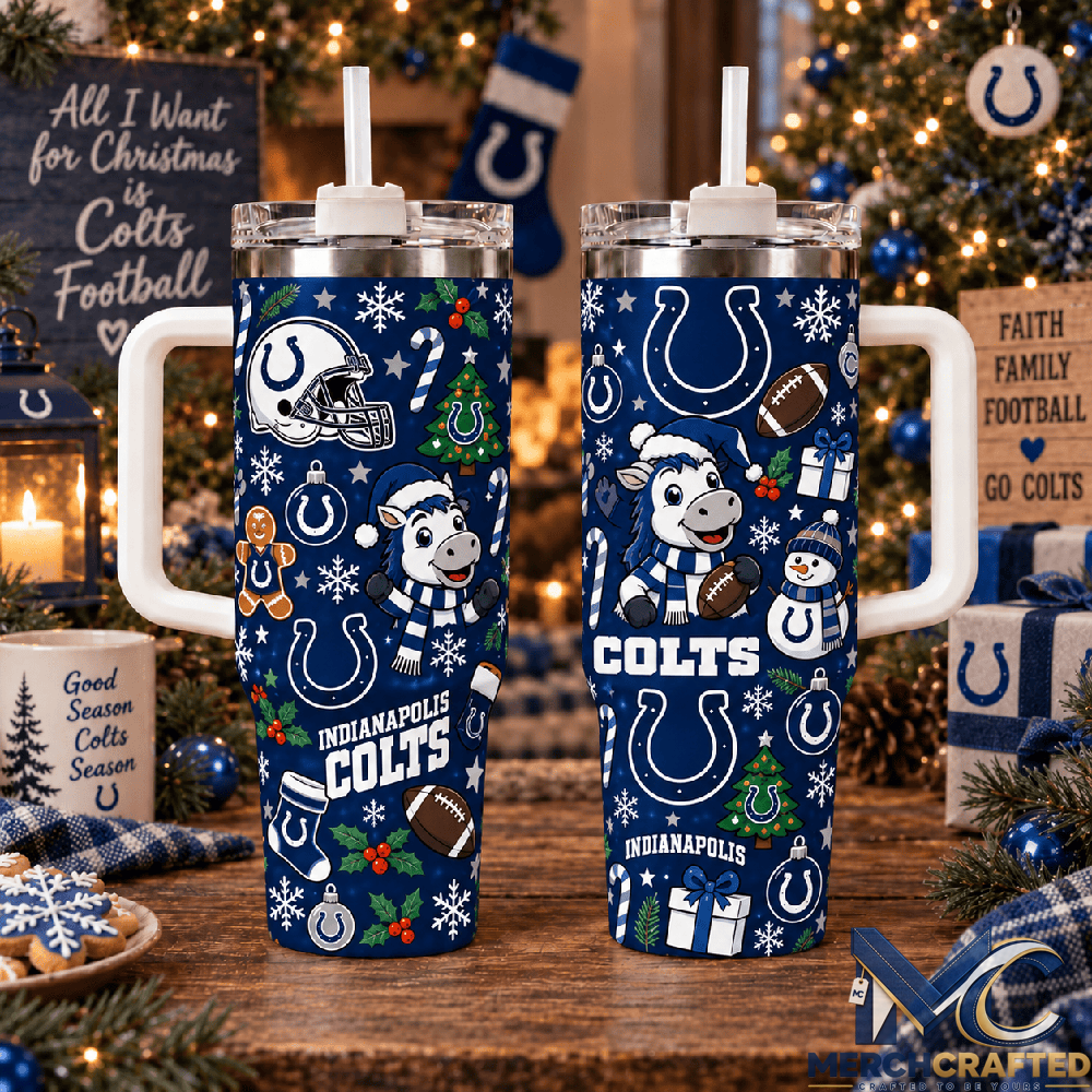 Indianapolis Colts Christmas 40oz Tumbler with Handle Holiday Football Fan Gift