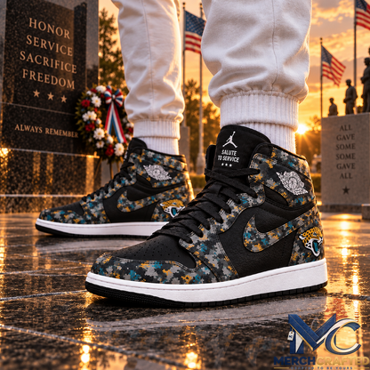 Jacksonville Jaguars 2026 Salute to Service Black Camo High Top Shoes for Men and Women