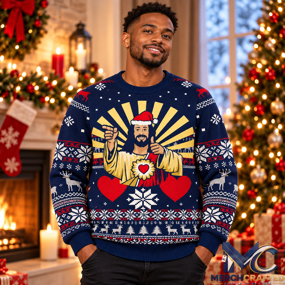 Jesus Christmas Ugly Sweater Funny Christian Holiday Sweater for Men and Women