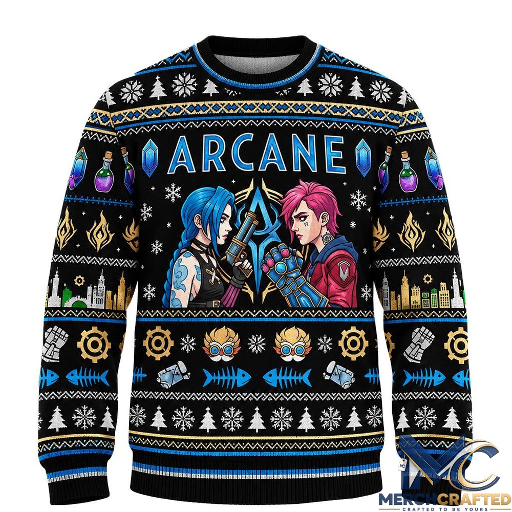 Jinx and Vi League Of Legends 2026 Christmas Arcane Ugly Sweater