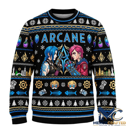 Jinx and Vi League Of Legends 2026 Christmas Arcane Ugly Sweater