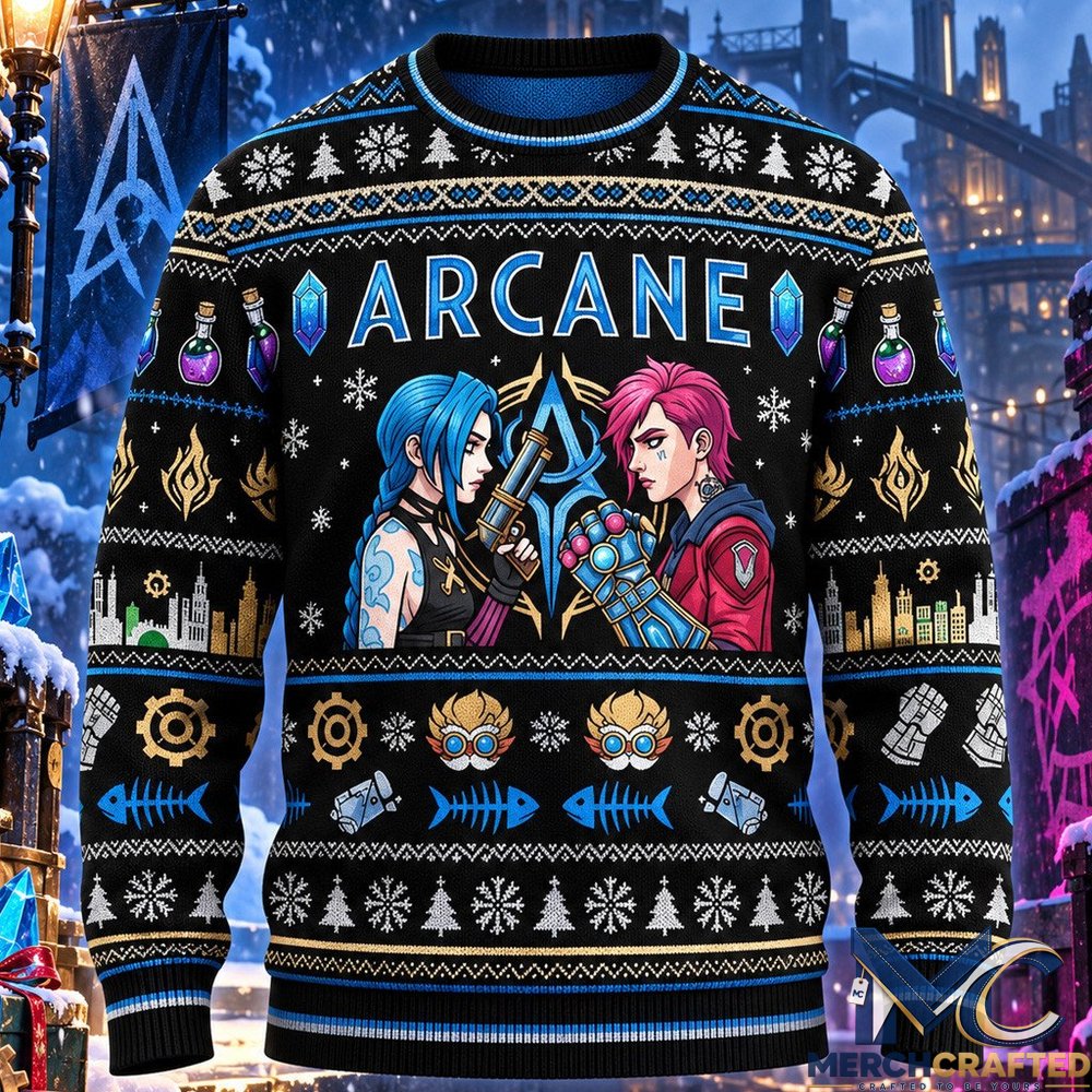 Jinx and Vi League Of Legends 2026 Christmas Arcane Ugly Sweater