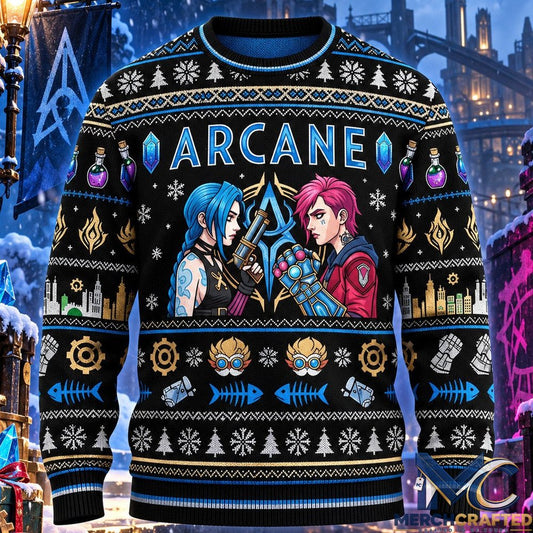 Jinx and Vi League Of Legends 2026 Christmas Arcane Ugly Sweater