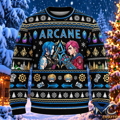 Jinx and Vi League Of Legends 2026 Christmas Arcane Ugly Sweater