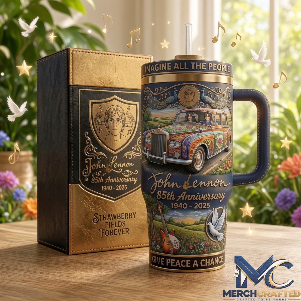 John Lennon 85th Anniversary Tumbler 1940 to 2025 Strawberry Fields Forever Cup with Gift Box