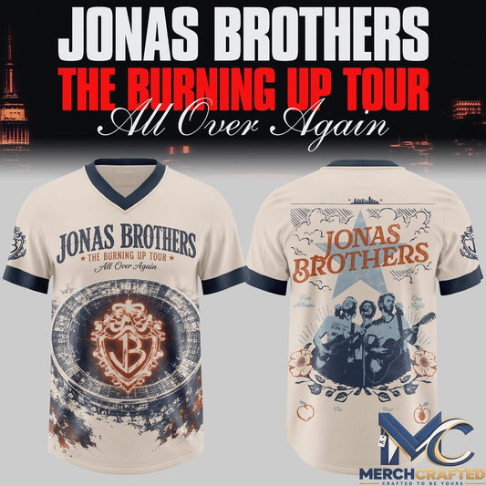 Jonas Brothers Vintage Cream Navy V-Neck Football Jersey