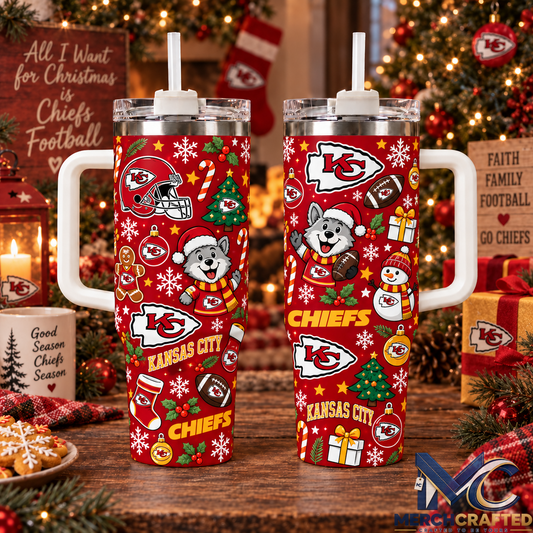 Kansas City Chiefs Christmas 40oz Tumbler with Handle Holiday Football Fan Gift