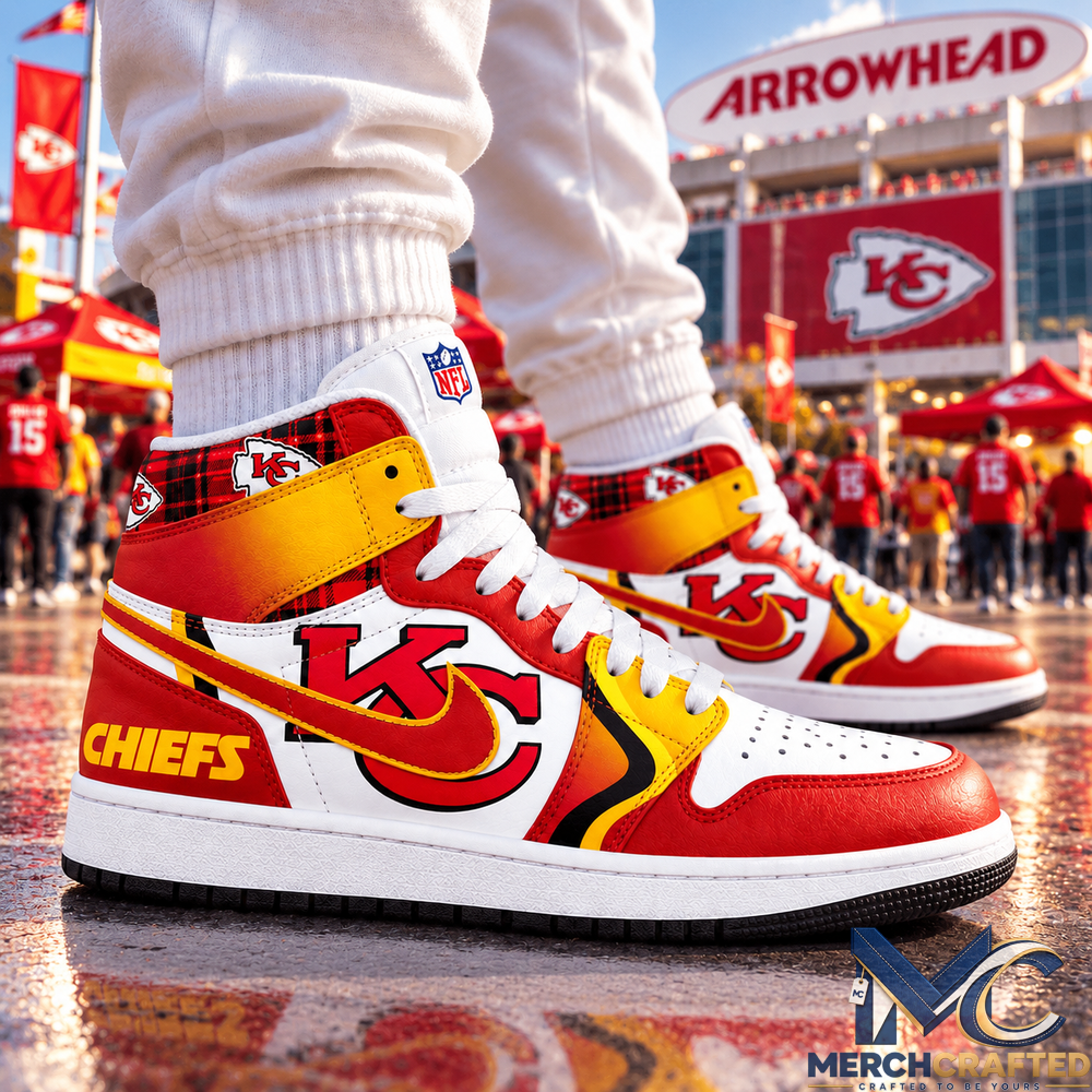 Kansas City Chiefs Football High Top Sneakers Red Gold Fan Shoes for Men and Women