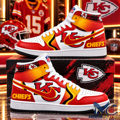 Kansas City Chiefs Football High Top Sneakers Red Gold Fan Shoes for Men and Women