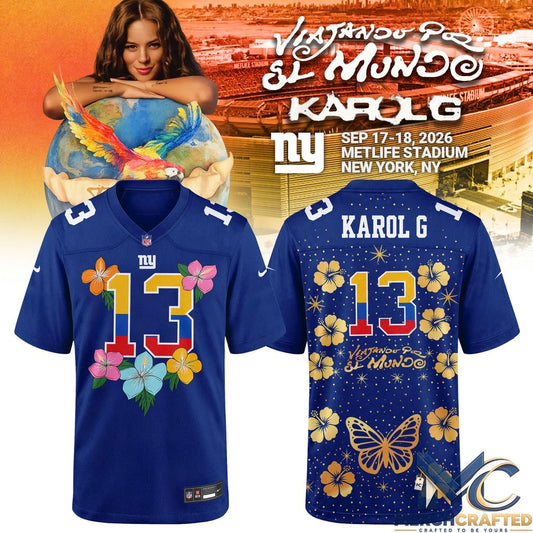 Karol G x New York Giants Viajando Por El Mundo 2026 MetLife Stadium Football Jersey