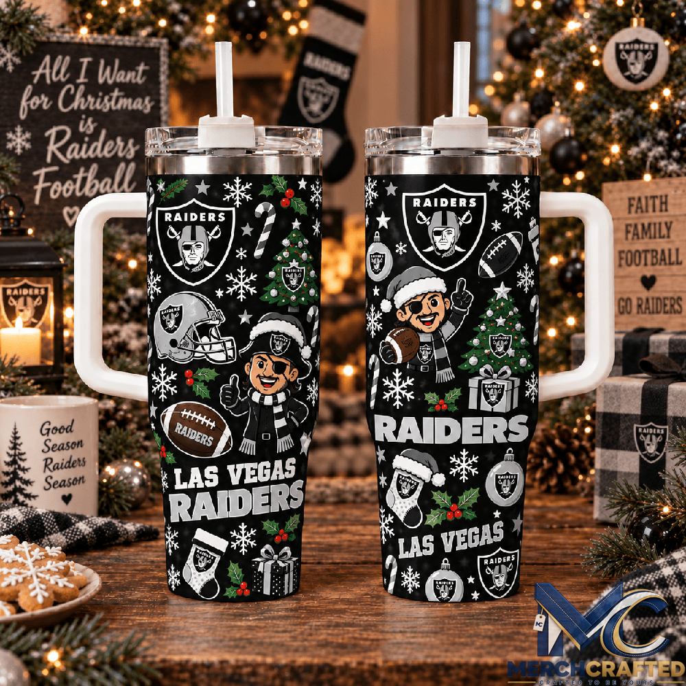 Las Vegas Raiders Christmas 40oz Tumbler With Handle – Holiday Football Fan Gift