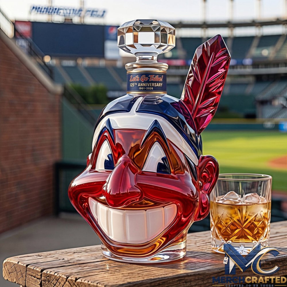 Lets Go Tribe 125th Anniversary Chief Wahoo Whiskey Decanter